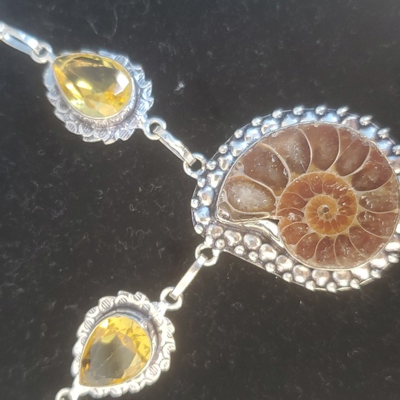 New Ammonite Fossil, Larimar and Citrine 925 Silver Necklace. - Picture 7 of 11
